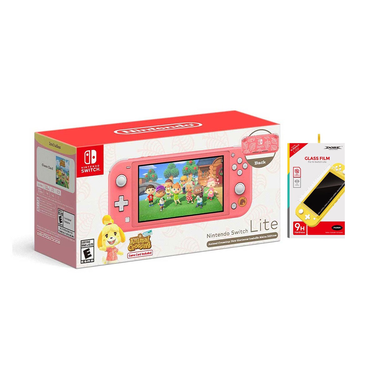 Nintendo Switch Lite Animal Crossing New Horizons Isabelle Aloha Edition Includes Animal Crosing New Horizon Game Card (Coral) (MDE) + Dobe NSW Glass Film (TNS-19118A)