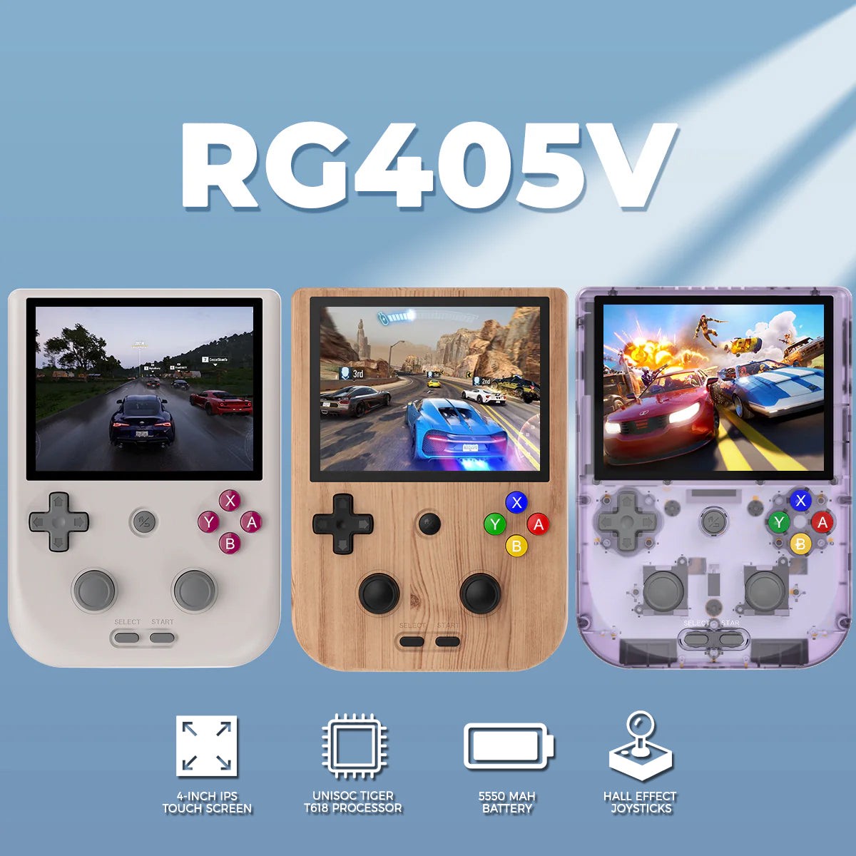 Anbernic RG405V Retro Handheld Gaming Console (Wood Grain Color, Gray, Transparent Purple)