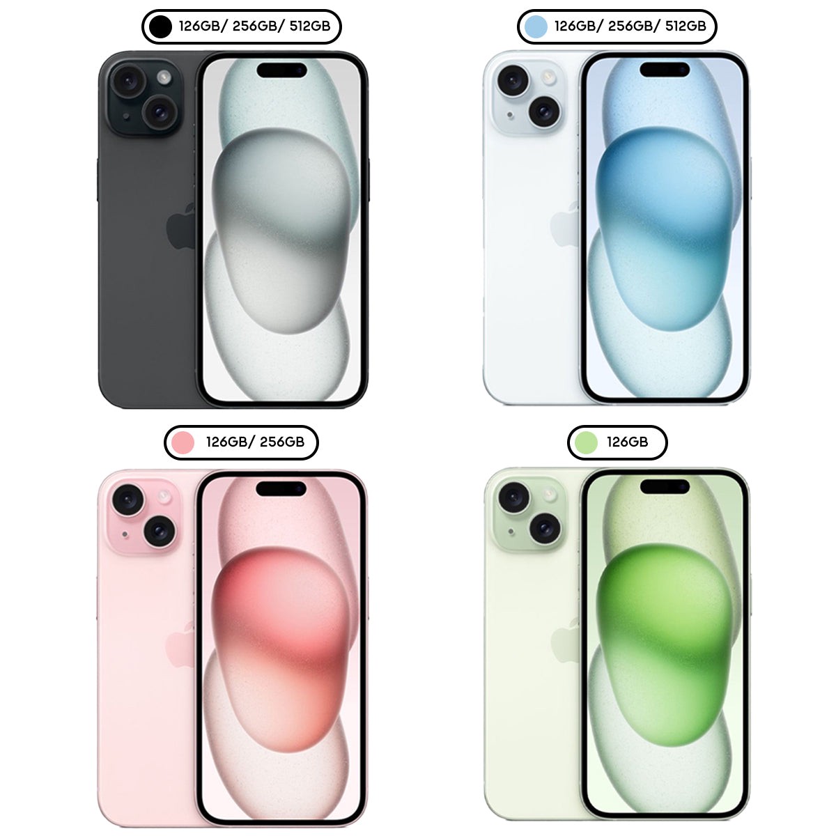 Apple iPhone 15 A3090 (128GB, 256GB, 512GB) (Black, Blue, Pink, Green)